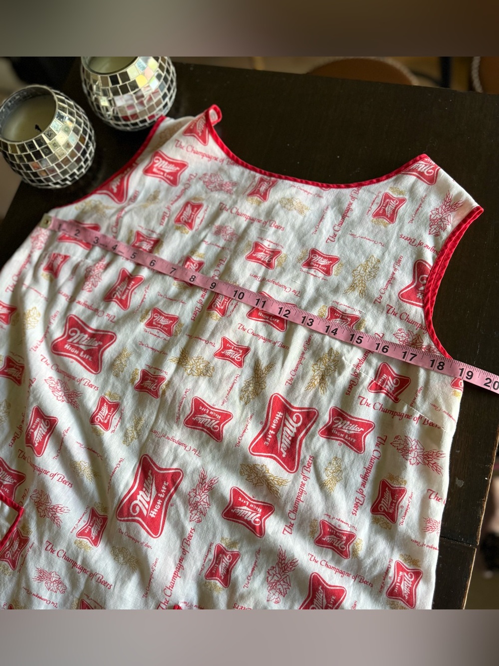 Vintage Miller Beer Print Apron Dress Pinafore  in White and Red - Picture 5 of 6